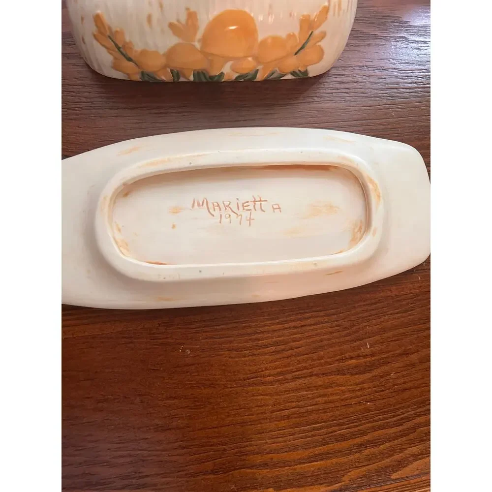 vintage 70s mushroom butter dish hand crafted ceramic retro kitchy kitchen decor